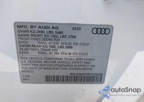 2023 Audi Q5 Premium Plus 45 Tfsi S Line Quattro z USA, uszkodzony, nr VIN WA1EAAFY0P2126535